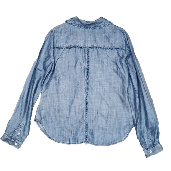 Anthropologie Current Air Chambray Shirt Fray Detail Seams Button Up Blue Medium - Picture 2 of 7